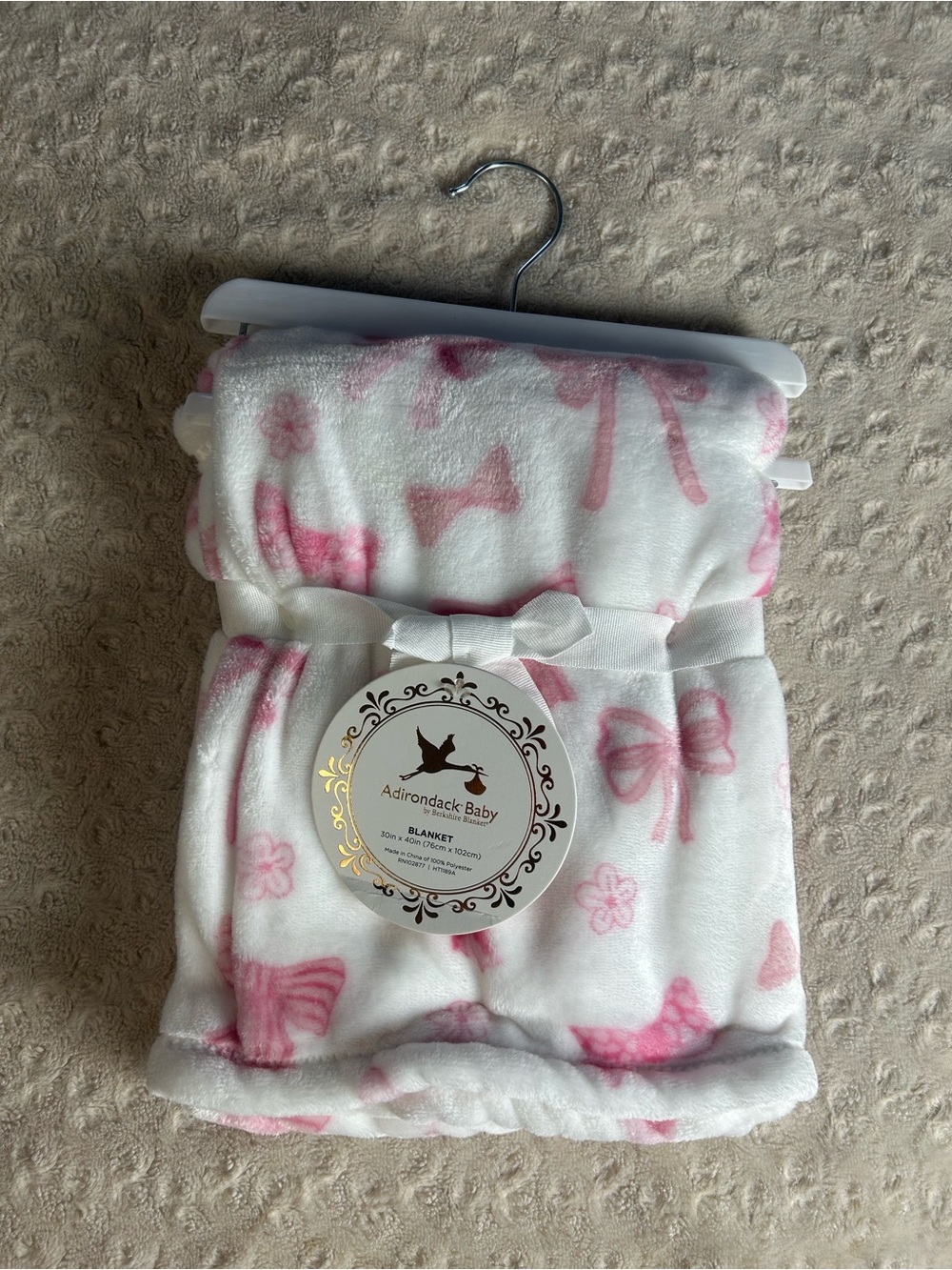 Adirondack Baby Pink White Bow Flower Blanket Soft Plush Berkshire Lovey Floral